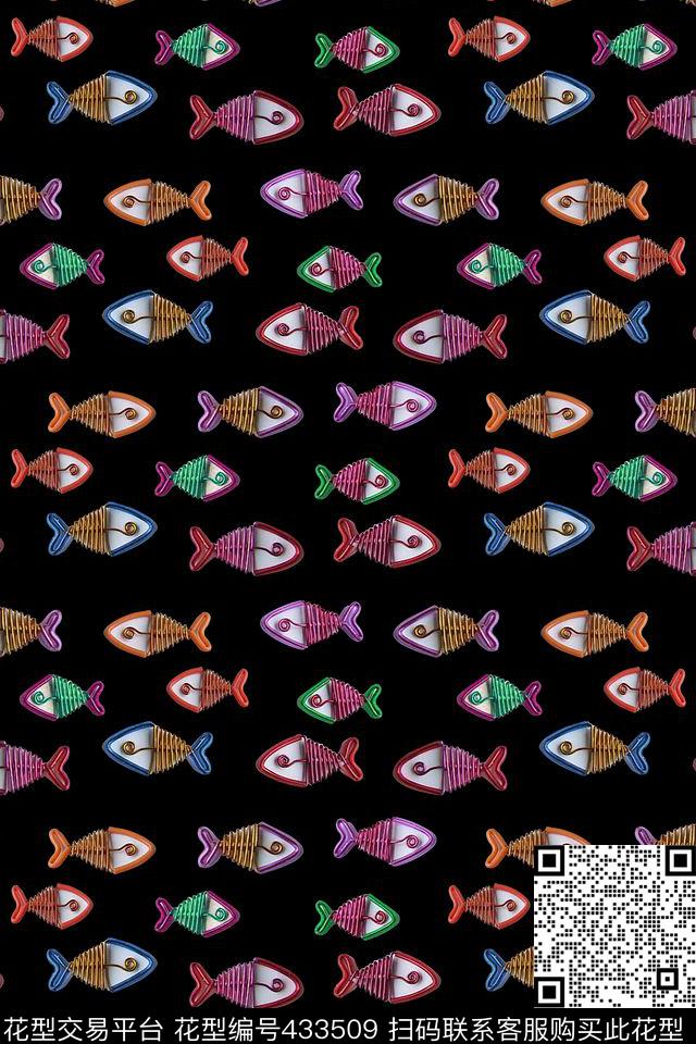 卡通小鱼铁丝数码印花华亿平台下载（图片编号: 433509） - 瓦栏（Walan）