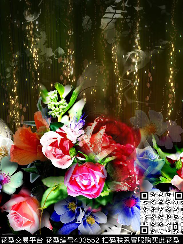花卉流光炫彩数码印花华亿平台下载（图片编号: 433552） - 瓦栏（Walan）