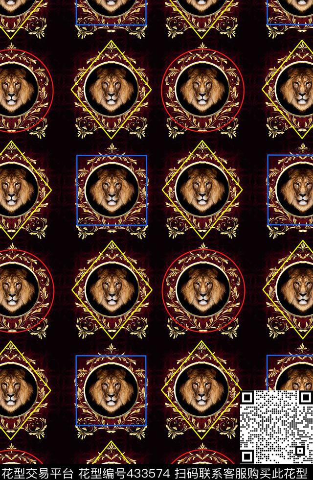欧式狮子几何数码印花华亿平台下载（图片编号: 433574） - 瓦栏（Walan）