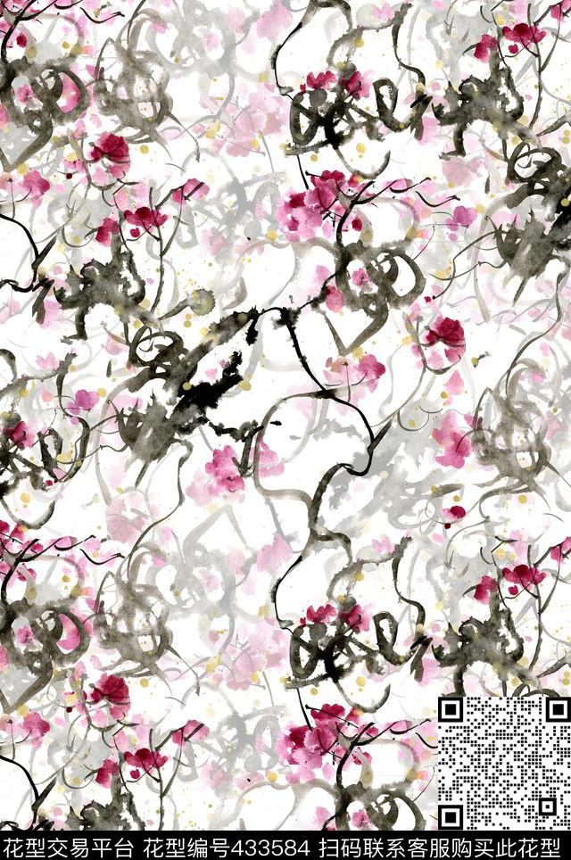 抽象水彩个性花卉流行时尚数码印花华亿平台下载（图片编号: 433584） - 瓦栏（Walan）