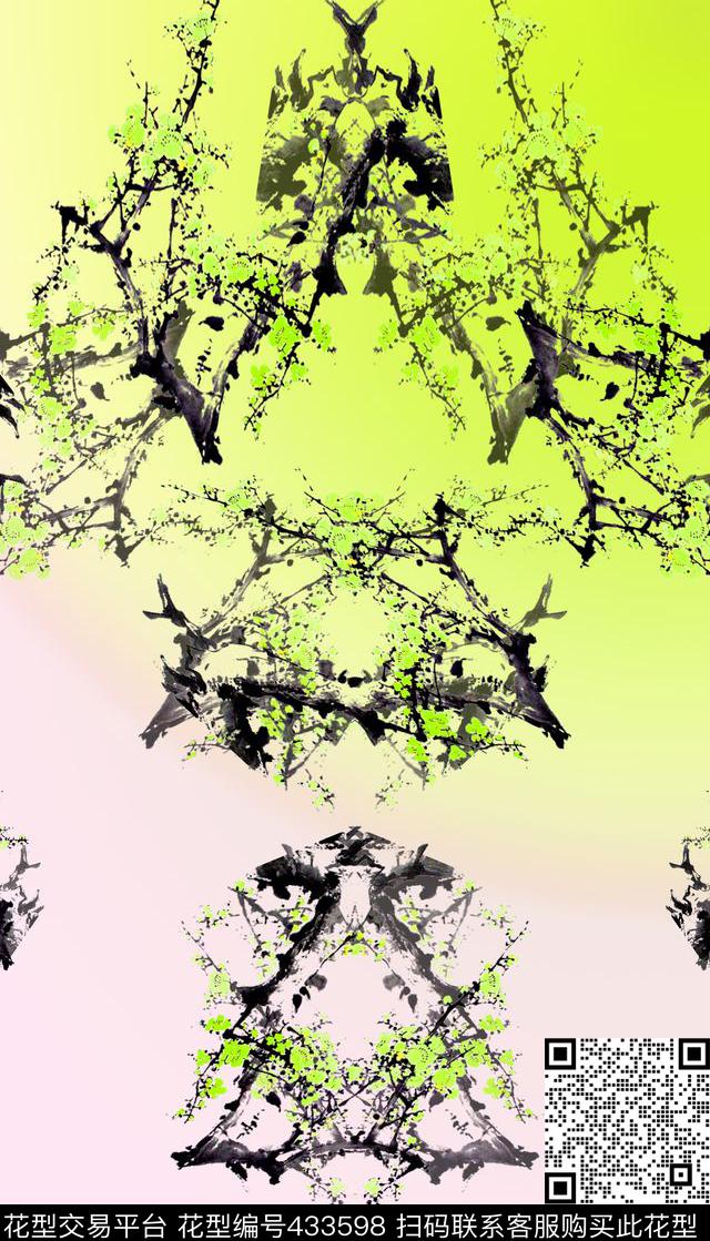 手绘水墨时尚数码印花华亿平台下载（图片编号: 433598） - 瓦栏（Walan）