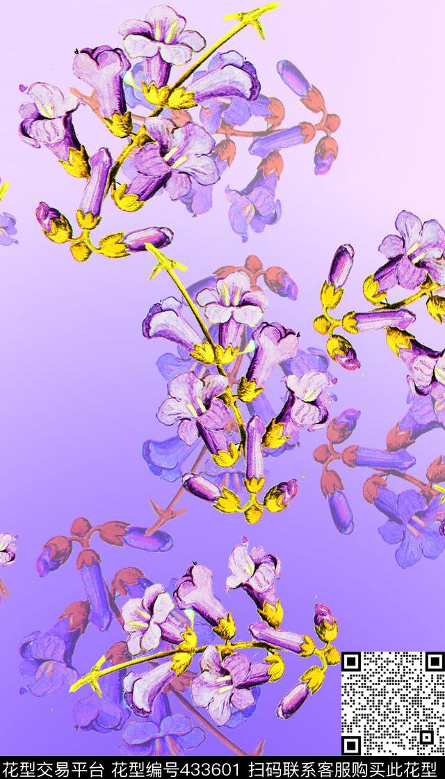 喇叭花水。l中国风数码印花华亿平台下载（图片编号: 433601） - 瓦栏（Walan）