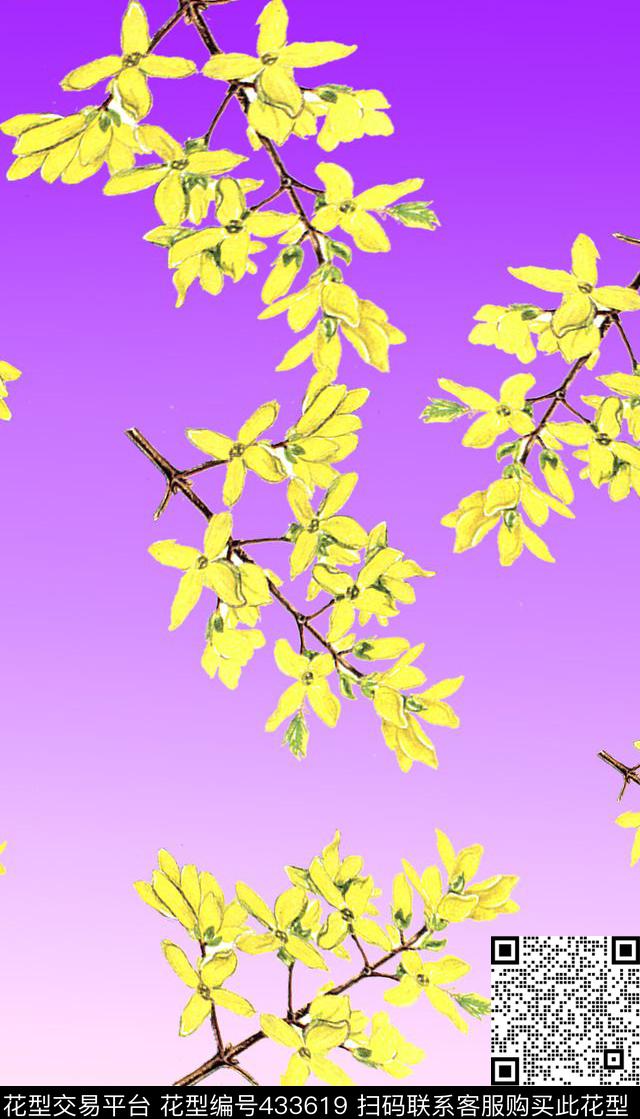 花卉蓝天田园风数码印花华亿平台下载（图片编号: 433619） - 瓦栏（Walan）