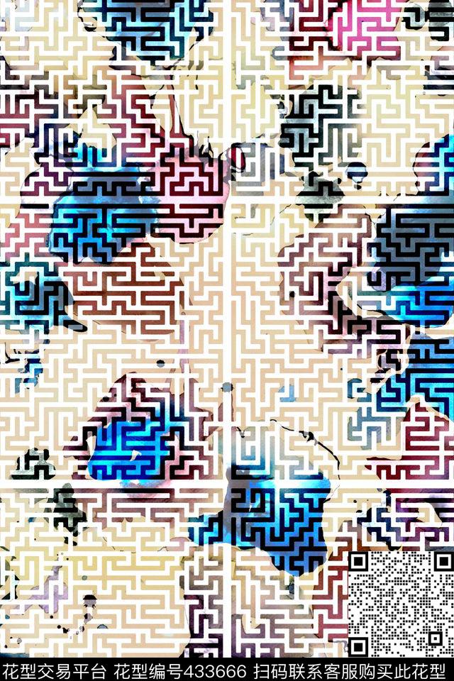 创意迷宫路线油画肌理数码印花华亿平台下载（图片编号: 433666） - 瓦栏（Walan）
