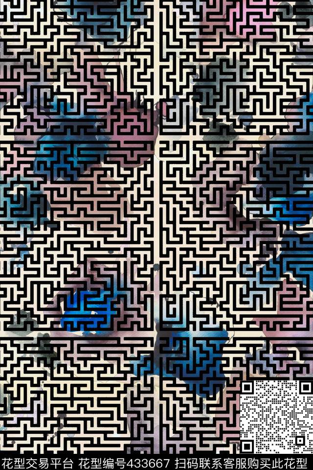 创意油画肌理迷宫路线数码印花华亿平台下载（图片编号: 433667） - 瓦栏（Walan）