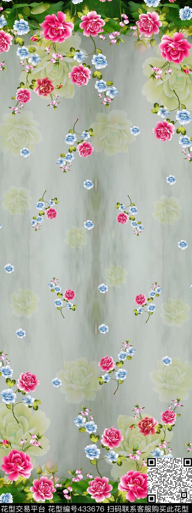 夏季时尚荷花底纹牡丹花卉数码印花华亿平台下载（图片编号: 433676） - 瓦栏（Walan）