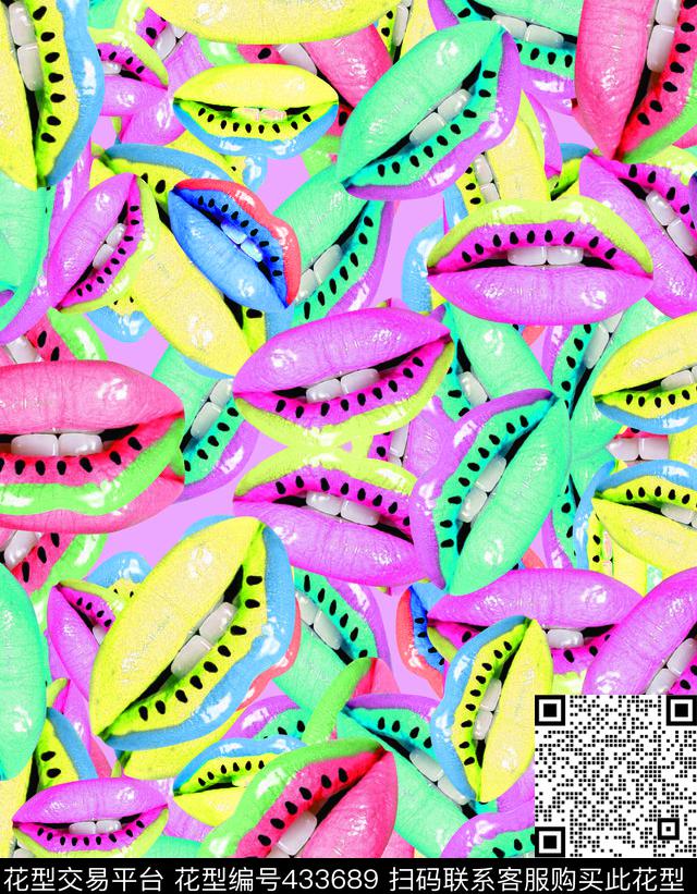 五彩嘴巴抽象数码印花华亿平台下载（图片编号: 433689） - 瓦栏（Walan）