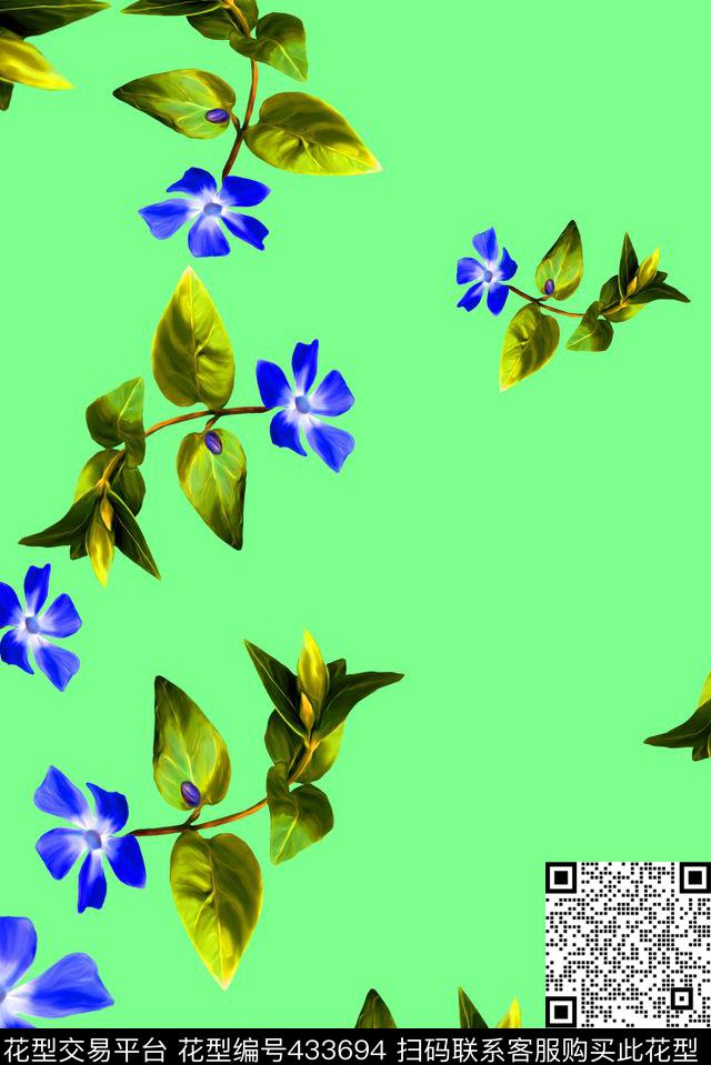 田园风小兰花清新数码印花华亿平台下载（图片编号: 433694） - 瓦栏（Walan）