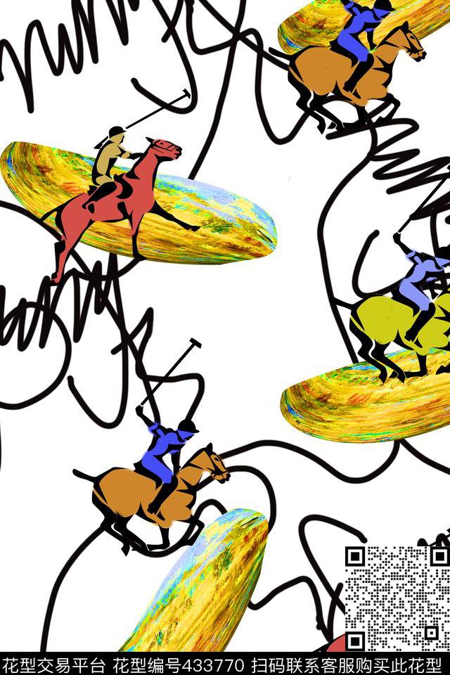 L.D~卡通马术L.D~线条数码印花华亿平台下载（图片编号: 433770） - 瓦栏（Walan）