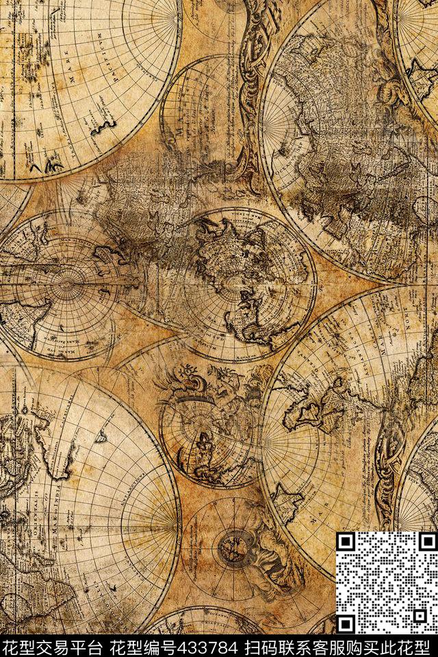 复古手绘牛皮纸世界地图文艺复兴数码印花华亿平台下载（图片编号: 433784） - 瓦栏（Walan）