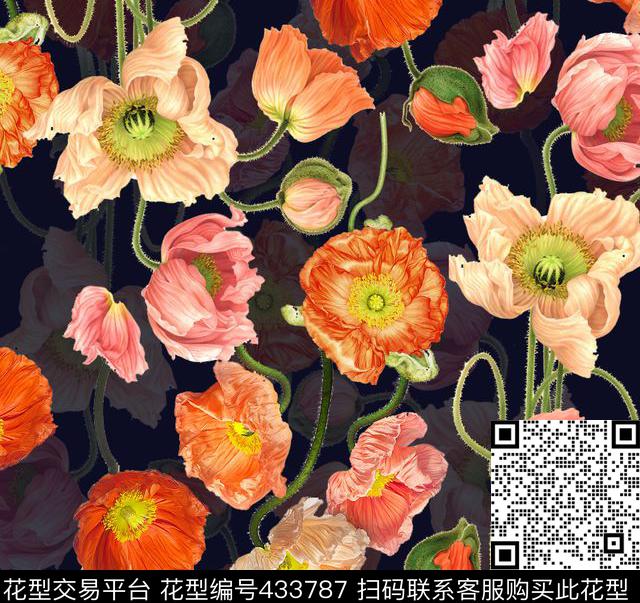 大牌流行时尚清新大花数码印花华亿平台下载（图片编号: 433787） - 瓦栏（Walan）