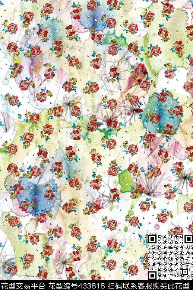 可爱卡通可爱水彩小花花卉数码印花华亿平台下载（图片编号: 433818） - 瓦栏（Walan）