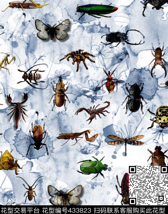 潮流时尚昆虫世界动物纹数码印花华亿平台下载（图片编号: 433823） - 瓦栏（Walan）