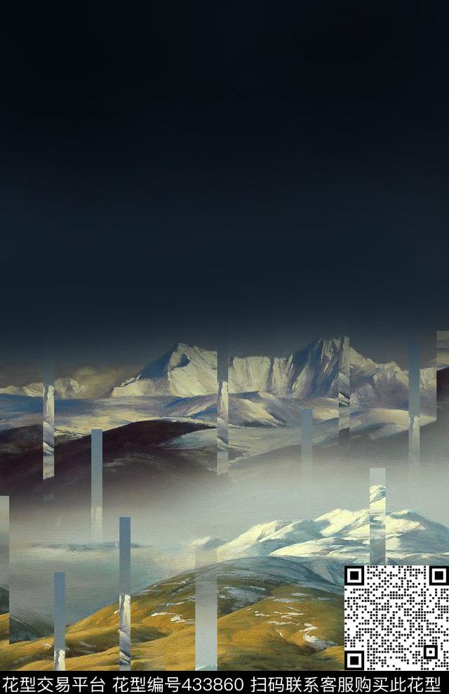 渐变风景男装秋冬雪山数码印花华亿平台下载（图片编号: 433860） - 瓦栏（Walan）
