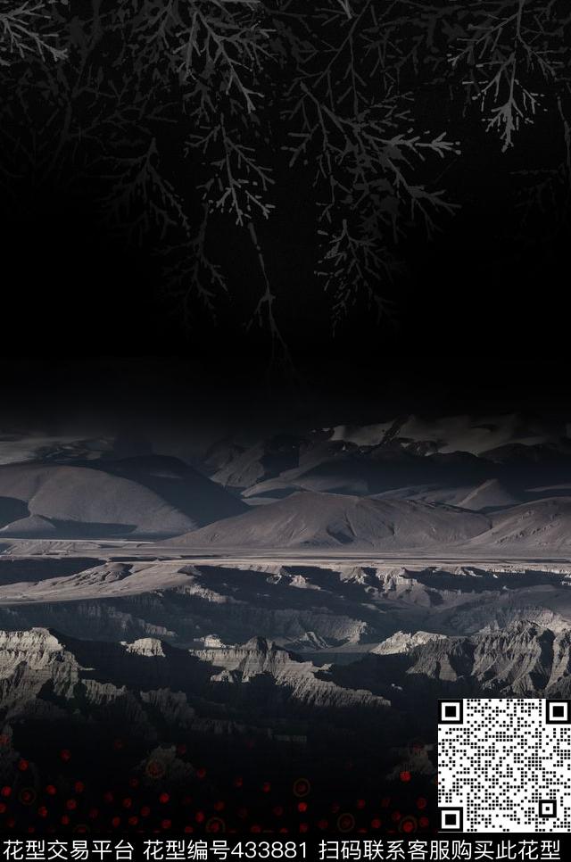 暗色调定位流行时尚风景数码印花华亿平台下载（图片编号: 433881） - 瓦栏（Walan）