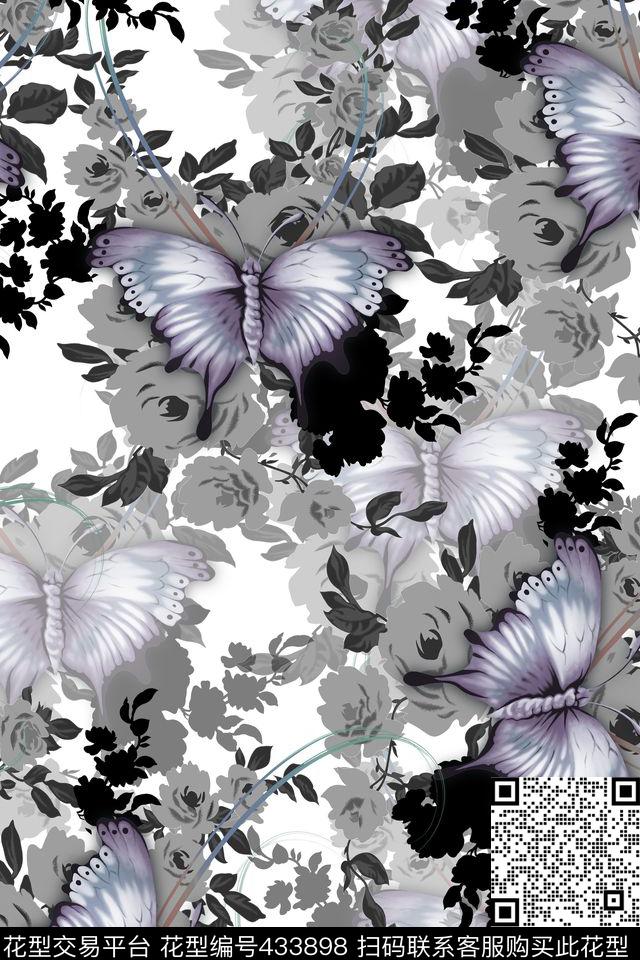 水墨蝴蝶花传统印花华亿平台下载（图片编号: 433898） - 瓦栏（Walan）