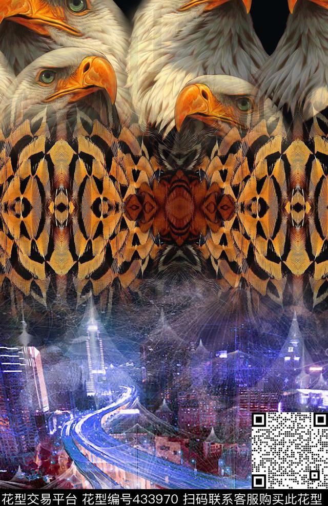 城市梦幻定位鹰头建筑数码印花华亿平台下载（图片编号: 433970） - 瓦栏（Walan）