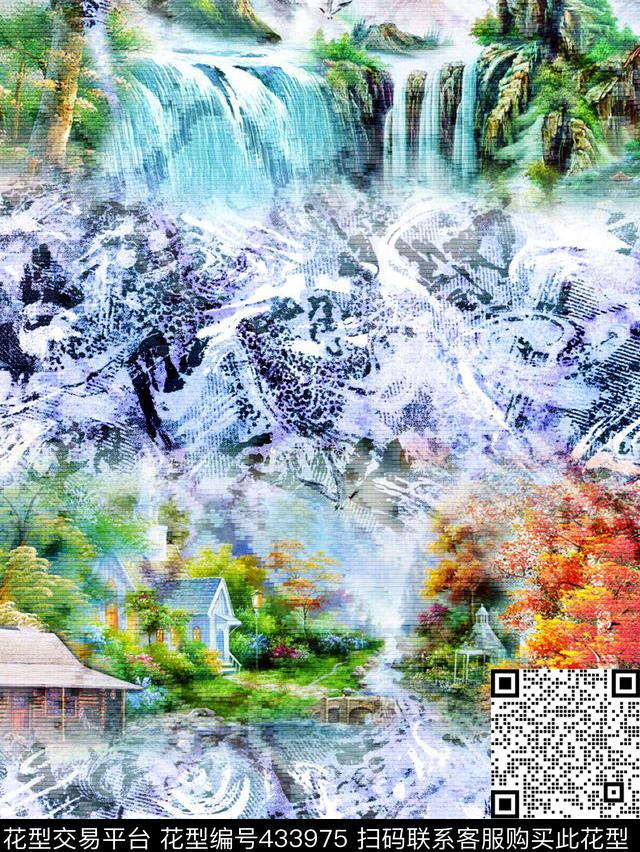 风景面料山水数码印花华亿平台下载（图片编号: 433975） - 瓦栏（Walan）