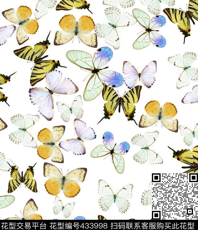 动物蝴蝶群循环数码印花华亿平台下载（图片编号: 433998） - 瓦栏（Walan）