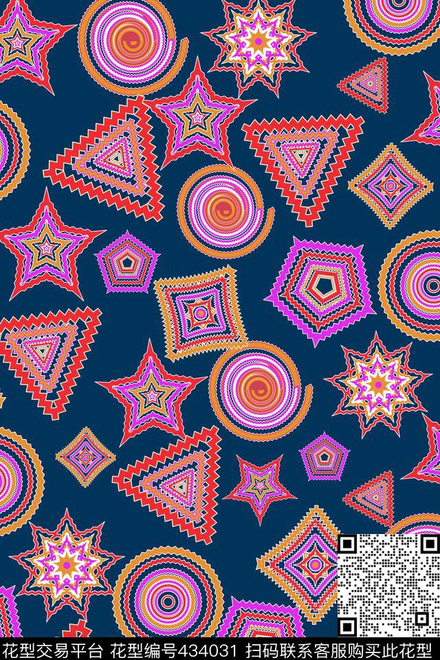 休闲时尚Z形图案波点变形传统印花华亿平台下载（图片编号: 434031） - 瓦栏（Walan）