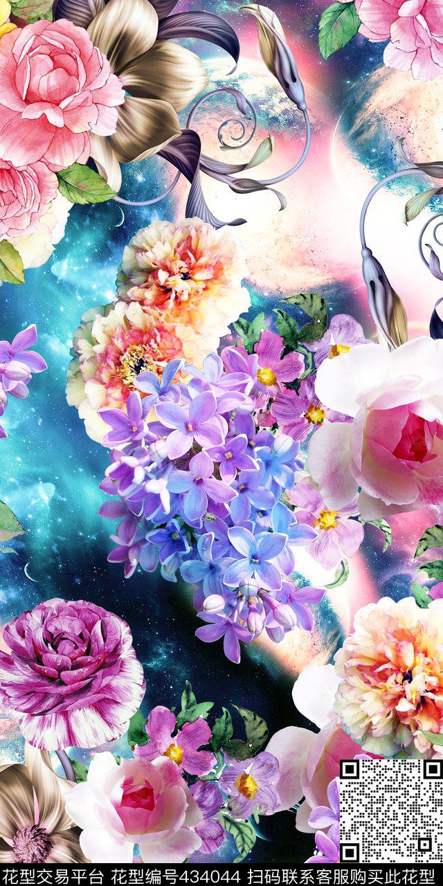数码星空手绘小花花卉数码印花华亿平台下载（图片编号: 434044） - 瓦栏（Walan）