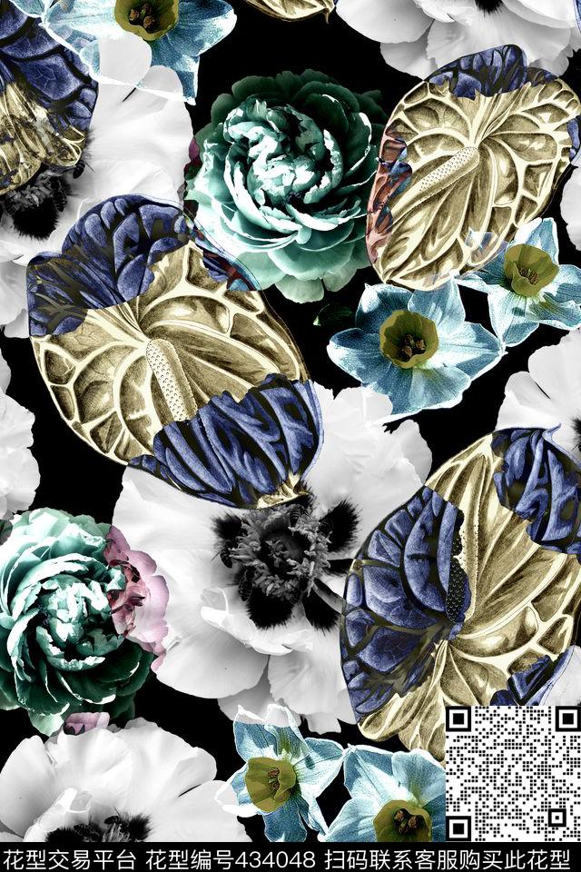抽象肌理叶子数码印花华亿平台下载（图片编号: 434048） - 瓦栏（Walan）