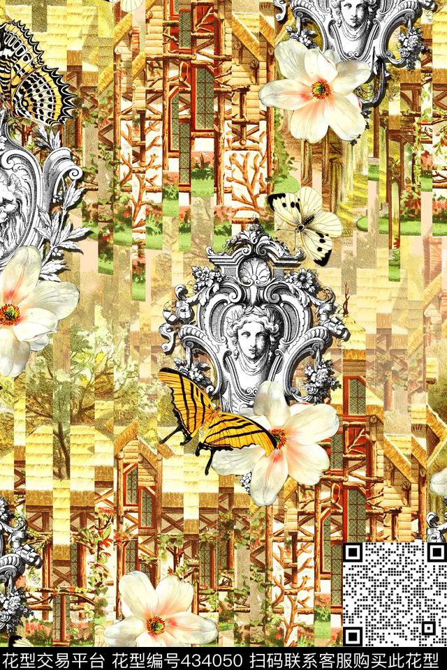 欧式建筑相框数码印花华亿平台下载（图片编号: 434050） - 瓦栏（Walan）