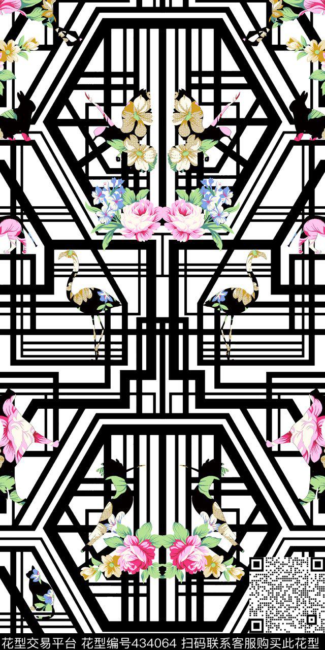 动物花卉剪影数码印花华亿平台下载（图片编号: 434064） - 瓦栏（Walan）