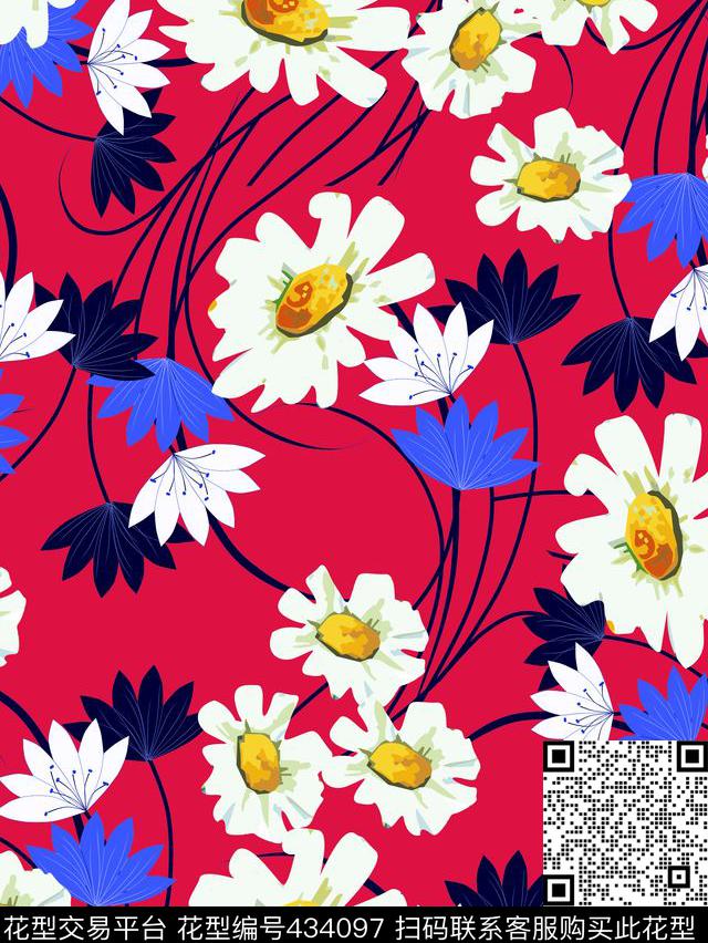 雏菊荷花清新自然传统印花华亿平台下载（图片编号: 434097） - 瓦栏（Walan）