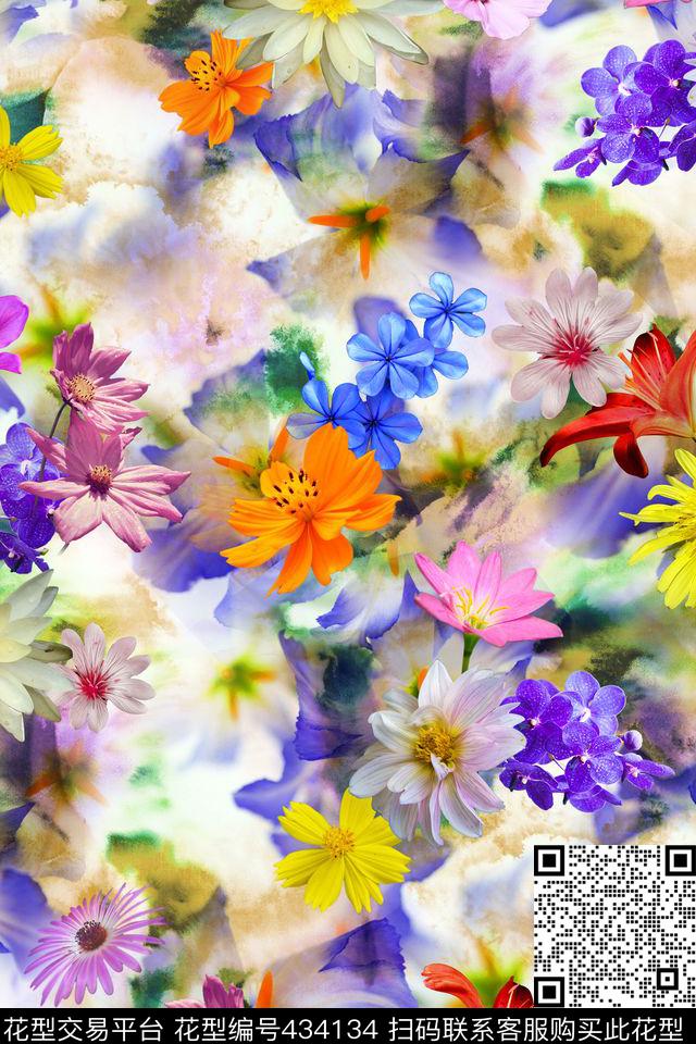 花卉淡雅散花数码印花华亿平台下载（图片编号: 434134） - 瓦栏（Walan）