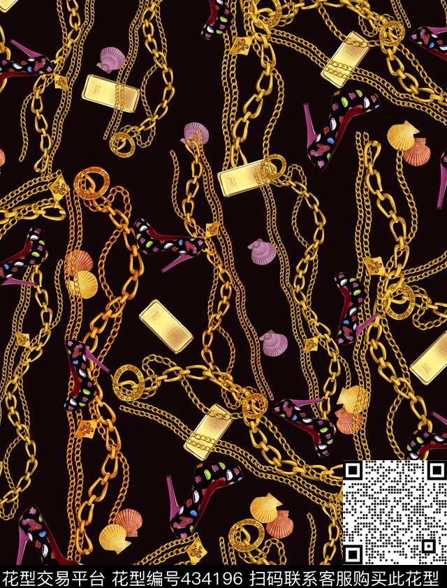 高跟鞋黄金金属铁链数码印花华亿平台下载（图片编号: 434196） - 瓦栏（Walan）