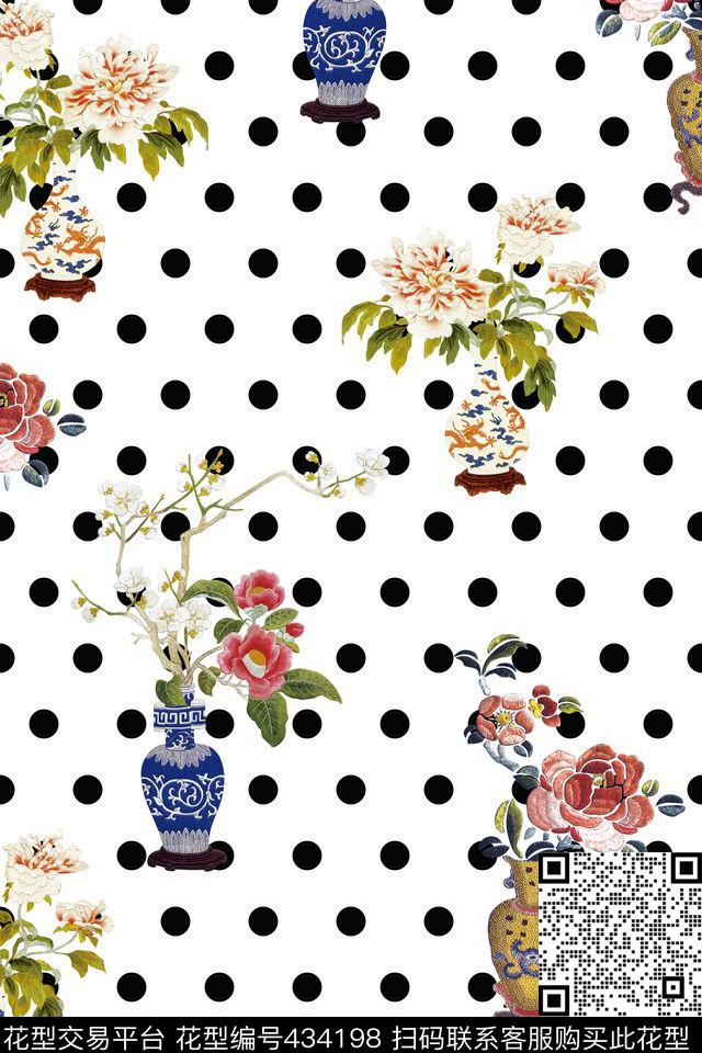 点点背景绣花中国风数码印花华亿平台下载（图片编号: 434198） - 瓦栏（Walan）