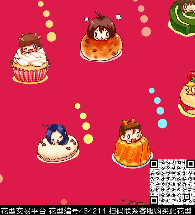 趣味女孩卡通数码印花华亿平台下载（图片编号: 434214） - 瓦栏（Walan）