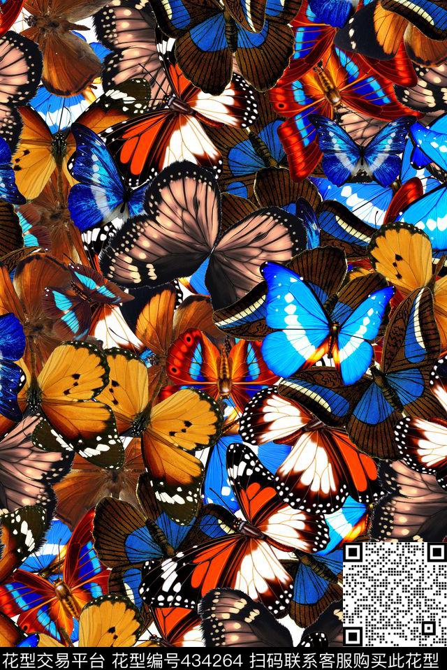 彩色蝴蝶满地时尚数码印花华亿平台下载（图片编号: 434264） - 瓦栏（Walan）