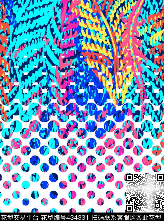 渐变圆点植物传统印花华亿平台下载（图片编号: 434331） - 瓦栏（Walan）