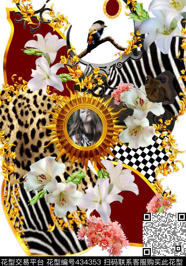 定位宫廷女装黄金花纹百合豹纹数码印花华亿平台下载（图片编号: 434353） - 瓦栏（Walan）