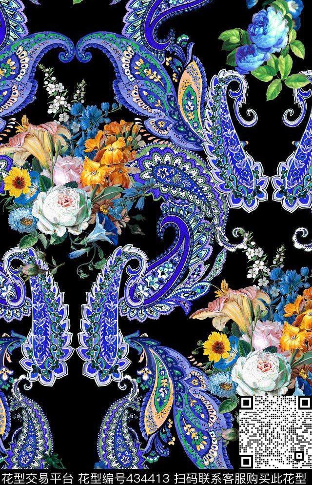 花卉欧式佩斯里数码印花华亿平台下载（图片编号: 434413） - 瓦栏（Walan）