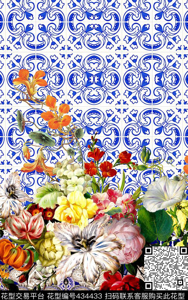 时尚花纹花卉数码印花华亿平台下载（图片编号: 434433） - 瓦栏（Walan）
