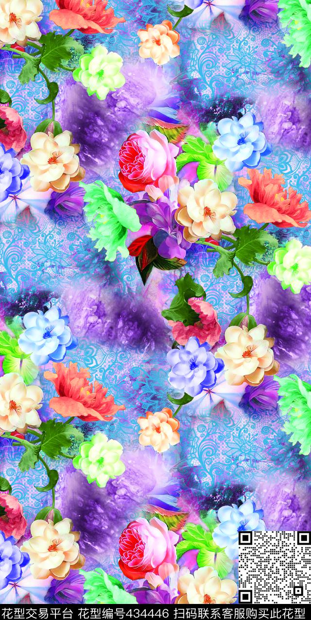 花卉抽象蕾丝水粉画数码印花华亿平台下载（图片编号: 434446） - 瓦栏（Walan）