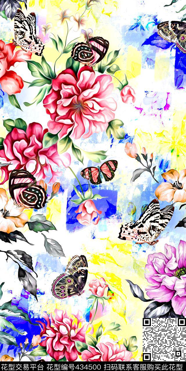 古典水彩花卉蝴蝶数码服装数码印花华亿平台下载（图片编号: 434500） - 瓦栏（Walan）
