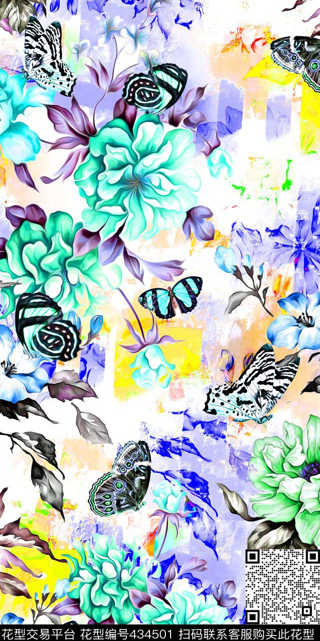 古典水彩花卉蝴蝶数码服装数码印花华亿平台下载（图片编号: 434501） - 瓦栏（Walan）