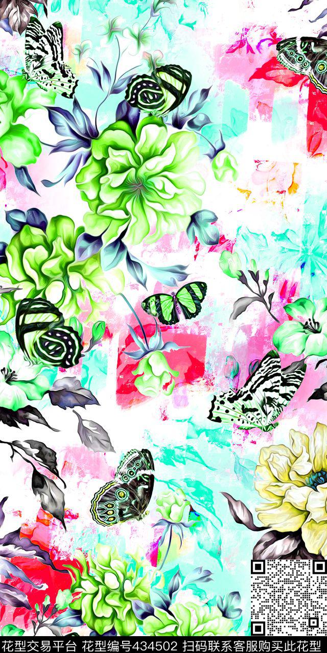 古典水彩花卉蝴蝶数码服装数码印花华亿平台下载（图片编号: 434502） - 瓦栏（Walan）