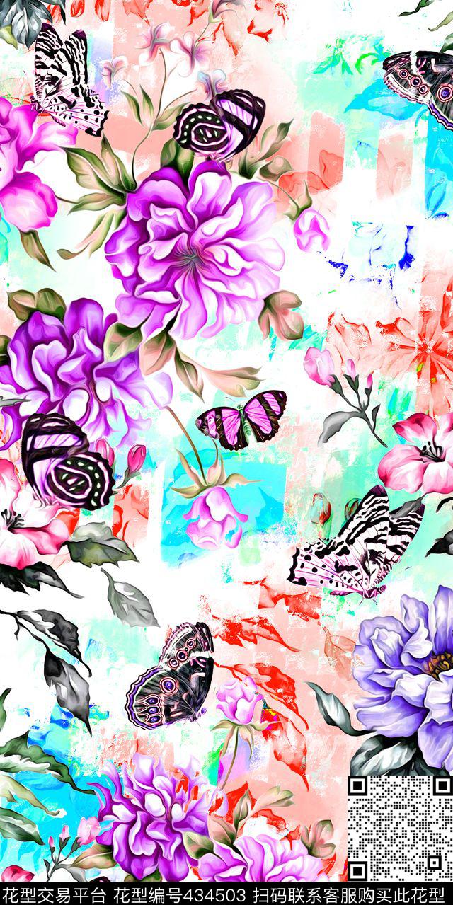 古典水彩花卉蝴蝶数码服装数码印花华亿平台下载（图片编号: 434503） - 瓦栏（Walan）