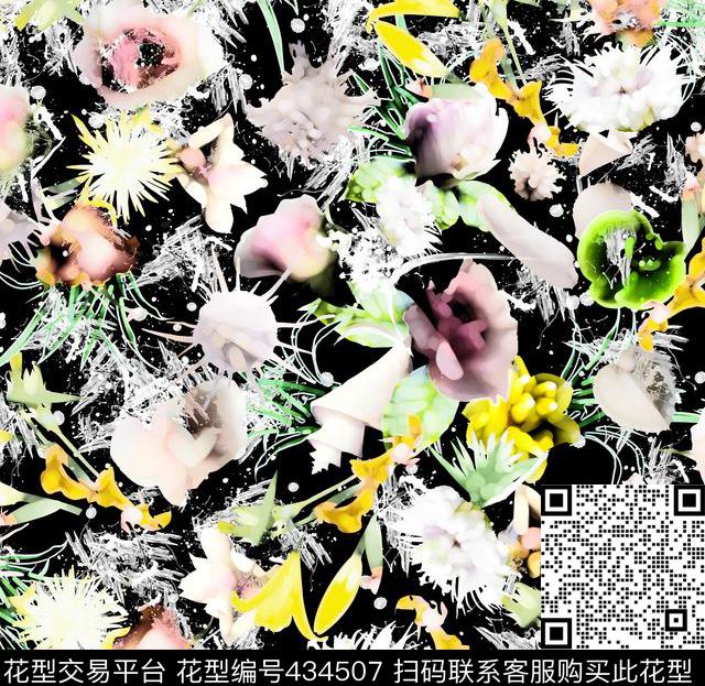 花抽象抽象花数码印花华亿平台下载（图片编号: 434507） - 瓦栏（Walan）