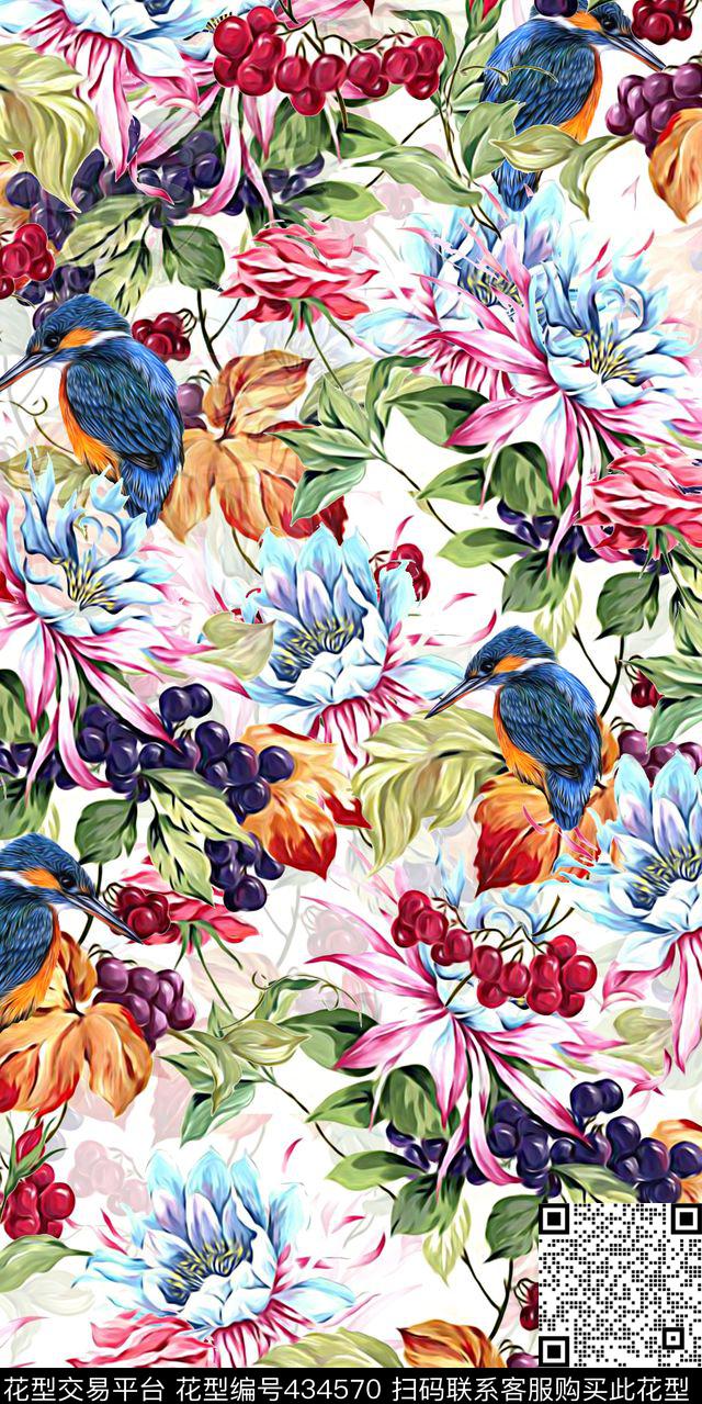 花卉鸟画稿服装炫彩水彩数码印花华亿平台下载（图片编号: 434570） - 瓦栏（Walan）