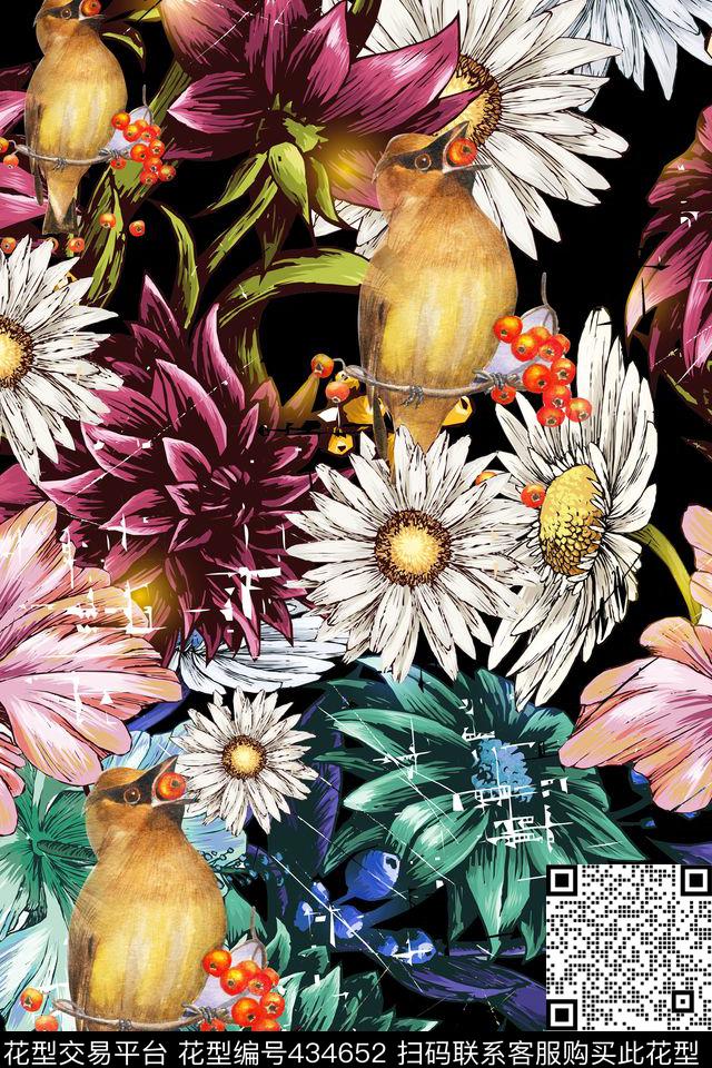 花卉鸟时尚休闲数码印花华亿平台下载（图片编号: 434652） - 瓦栏（Walan）