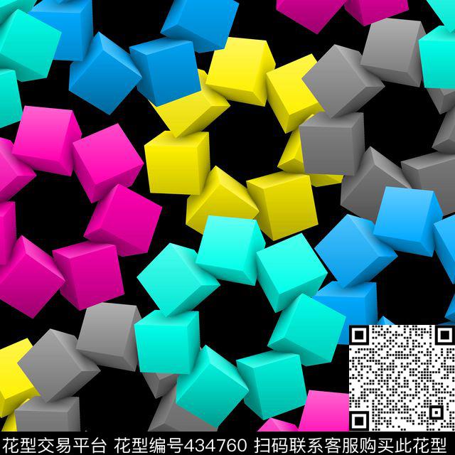 几何3D风格立体方块色彩丰富数码印花华亿平台下载（图片编号: 434760） - 瓦栏（Walan）