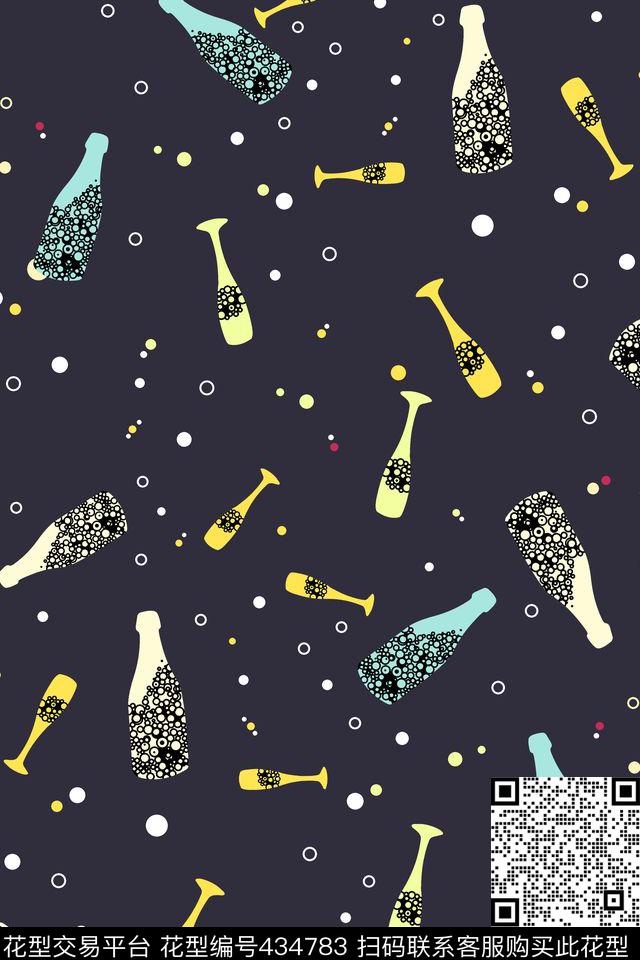酒瓶气泡酒杯传统印花华亿平台下载（图片编号: 434783） - 瓦栏（Walan）
