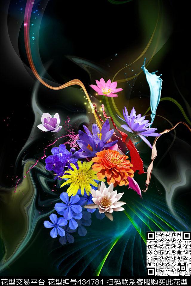 定位光晕花卉数码印花华亿平台下载（图片编号: 434784） - 瓦栏（Walan）