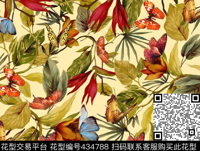 动物植物蝴蝶花数码印花华亿平台下载（图片编号: 434788） - 瓦栏（Walan）